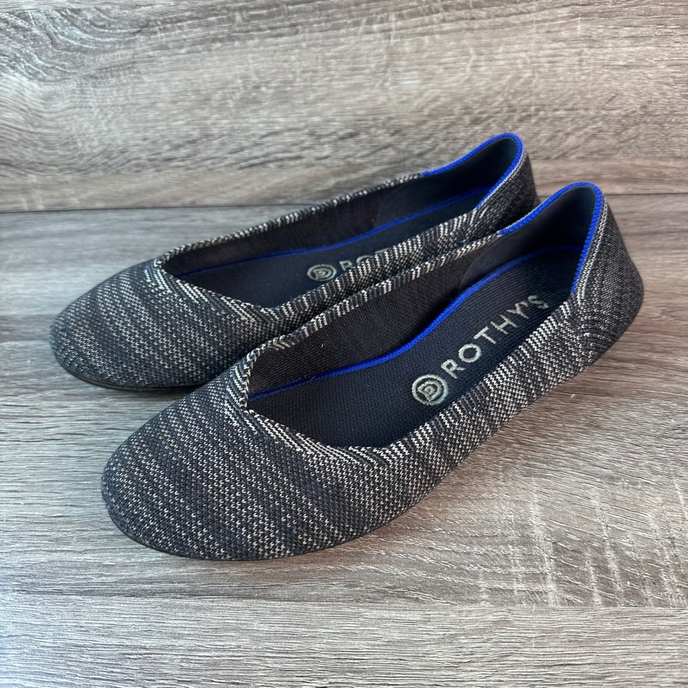 Rothys The Flat Black Heather Knit Ballet Shoes Rounded Toe Recycled Women's 9